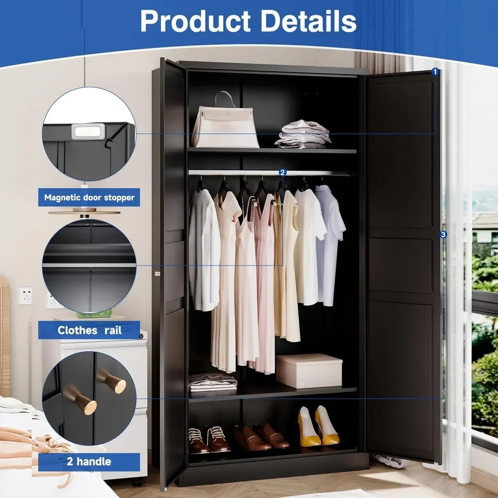 Metal Armoire Wardrobe Closet with 2 Doors