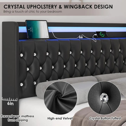 Velvet Upholstered Bed Frame with Storage – King, Queen, Full Sizes