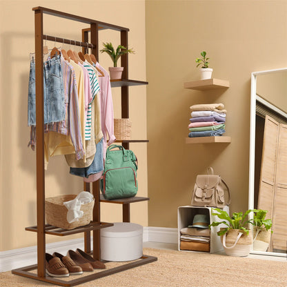 3-in-1 Bamboo Coat Rack with Shelves & Shoe Bench