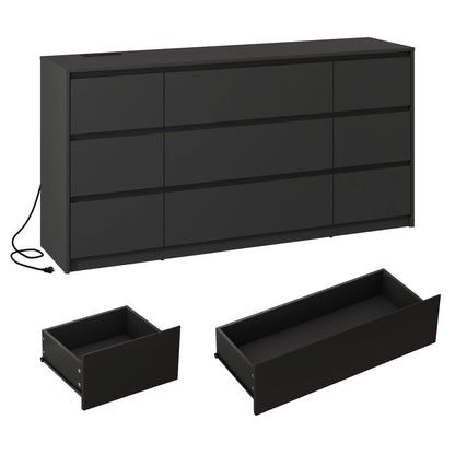 9 Drawer Dresser Chest of Drawers with Charging Station