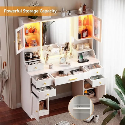 Vanity Table Set with Charging Station, Dresser with Mirror