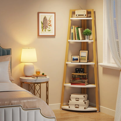 Corner Bookcase, Bookshelf with Rack Wood