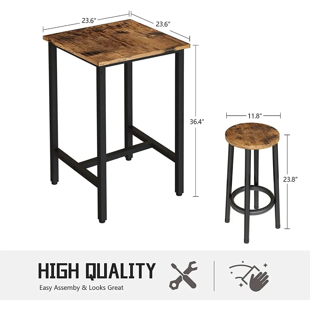 3 Piece Pub Dining Set, 2 Kitchen Counter Height Wood Top Bistro Easy Assemble Small Space Restaurant, 24”, Dinings Room Sets