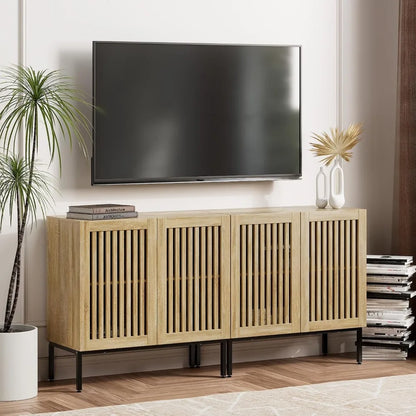 2 in 1 TV Stand with 4 Doors, Oak Sideboard, Metal Base