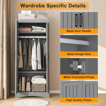 2 Door Wardrobe Closet, Armoire with 2 Shelves