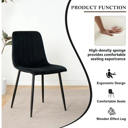 5 Piece Circle Dining Table Set for 4, 42 Inch Black Table & Velvet Upholstered Chairs With Sturdy Metal Legs, Round Kitchen