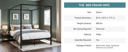 Canopy Bed Frame, Easy Assembly - Queen & Full Sizes