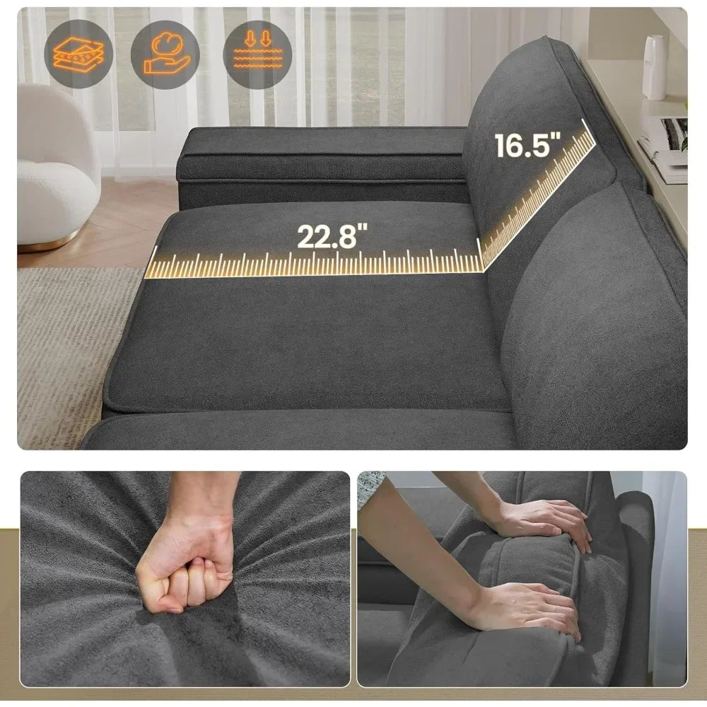 Oversized Comfy Couches, Deep Seat Sofa with Storage and 2 USB