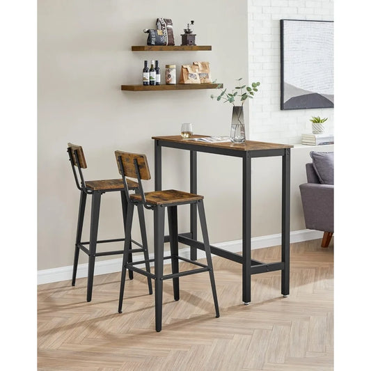 Set of 2 Bar Stools, 29.1 Inches Tall with Back