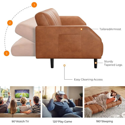 Sofa Bed Couch, 2 Seater Faux Leather Futon Sleeper