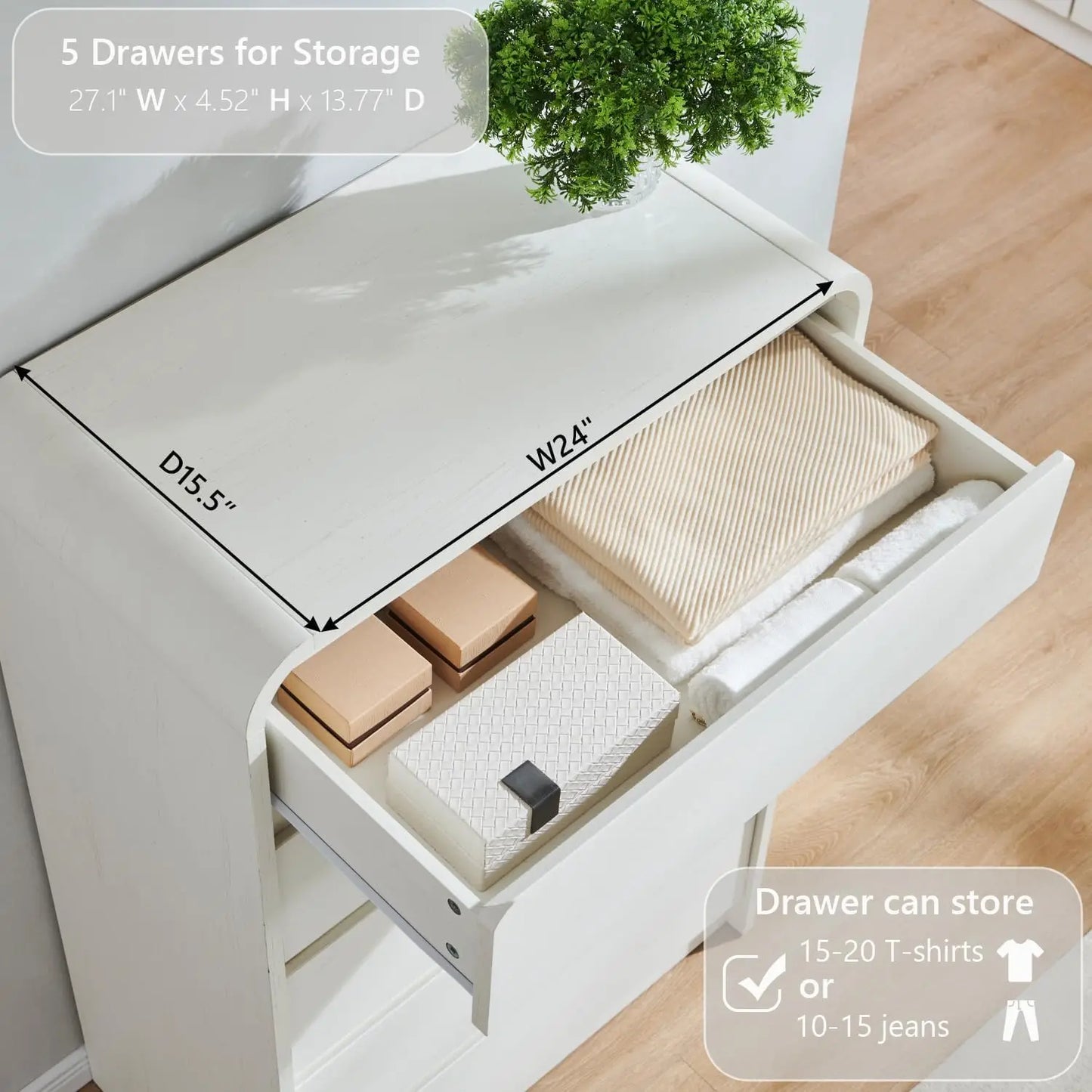 5 Drawers Dresser, Chest of Drawers w/Curved Profile Design