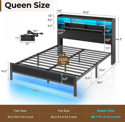 Bed Frame with Bookcase Storage - Full, Queen & Twin sizes