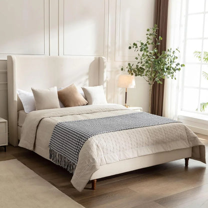 King Bed Frame with 54” Tall Upholstered Wingback