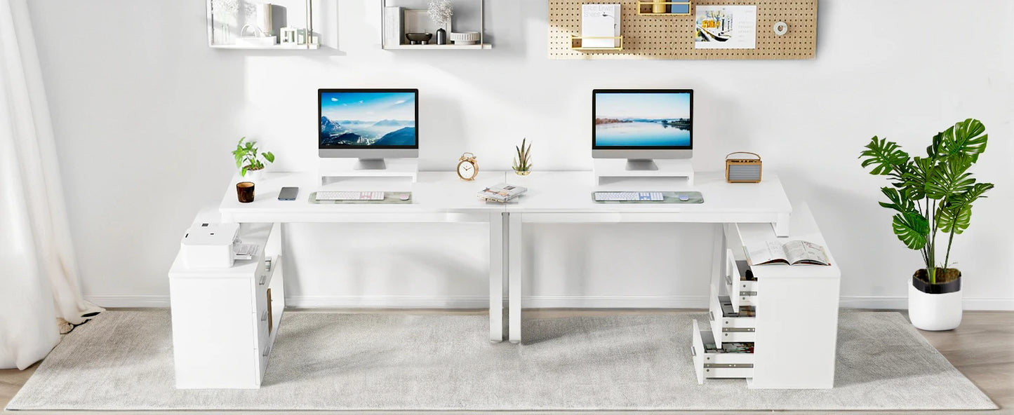 Desk with Drawers, 55 Inch L Shaped, Removable Monitor Stand