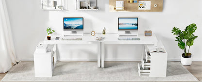 Desk with Drawers, 55 Inch L Shaped, Removable Monitor Stand
