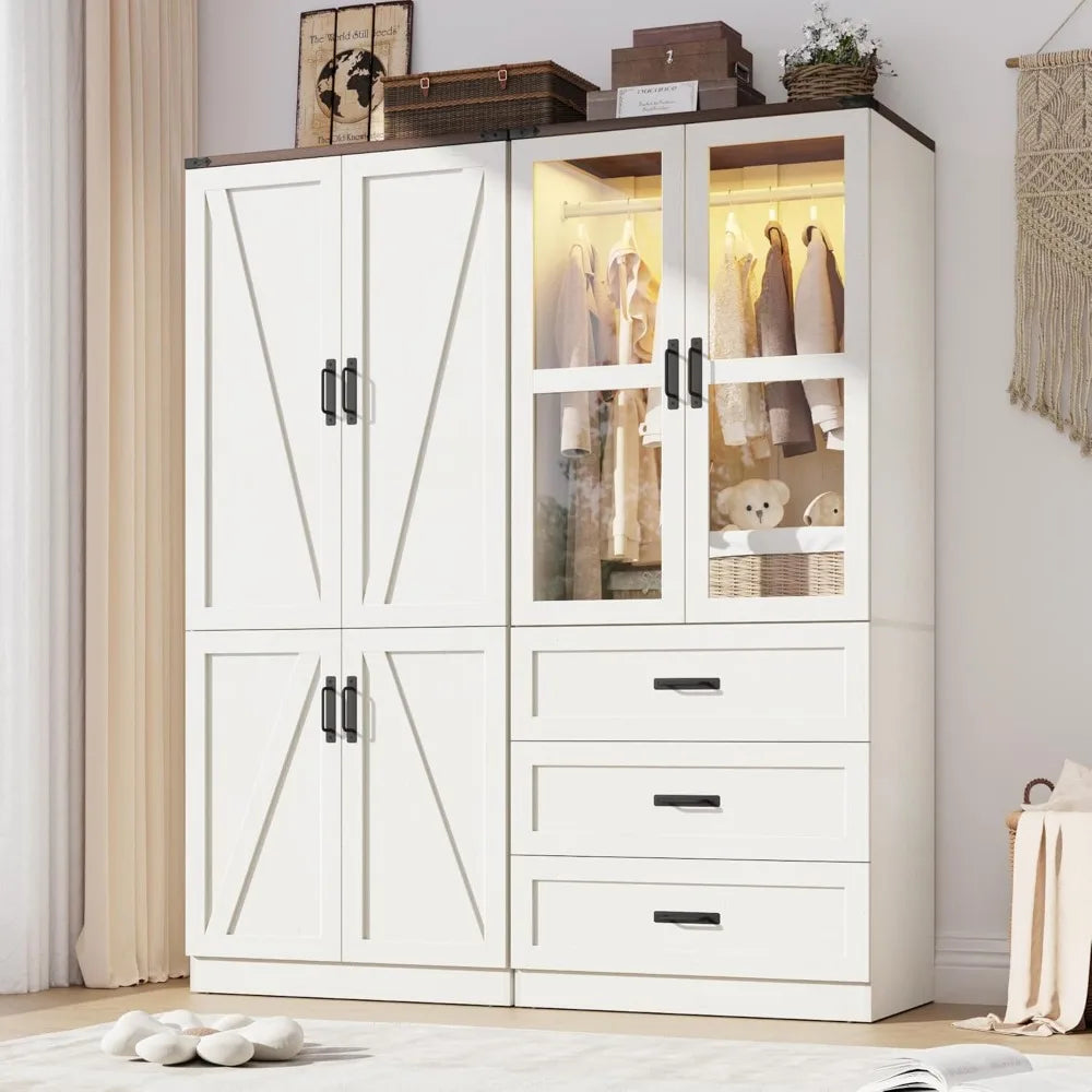 3 Drawers and LED Wardrobe with Hanging Rod