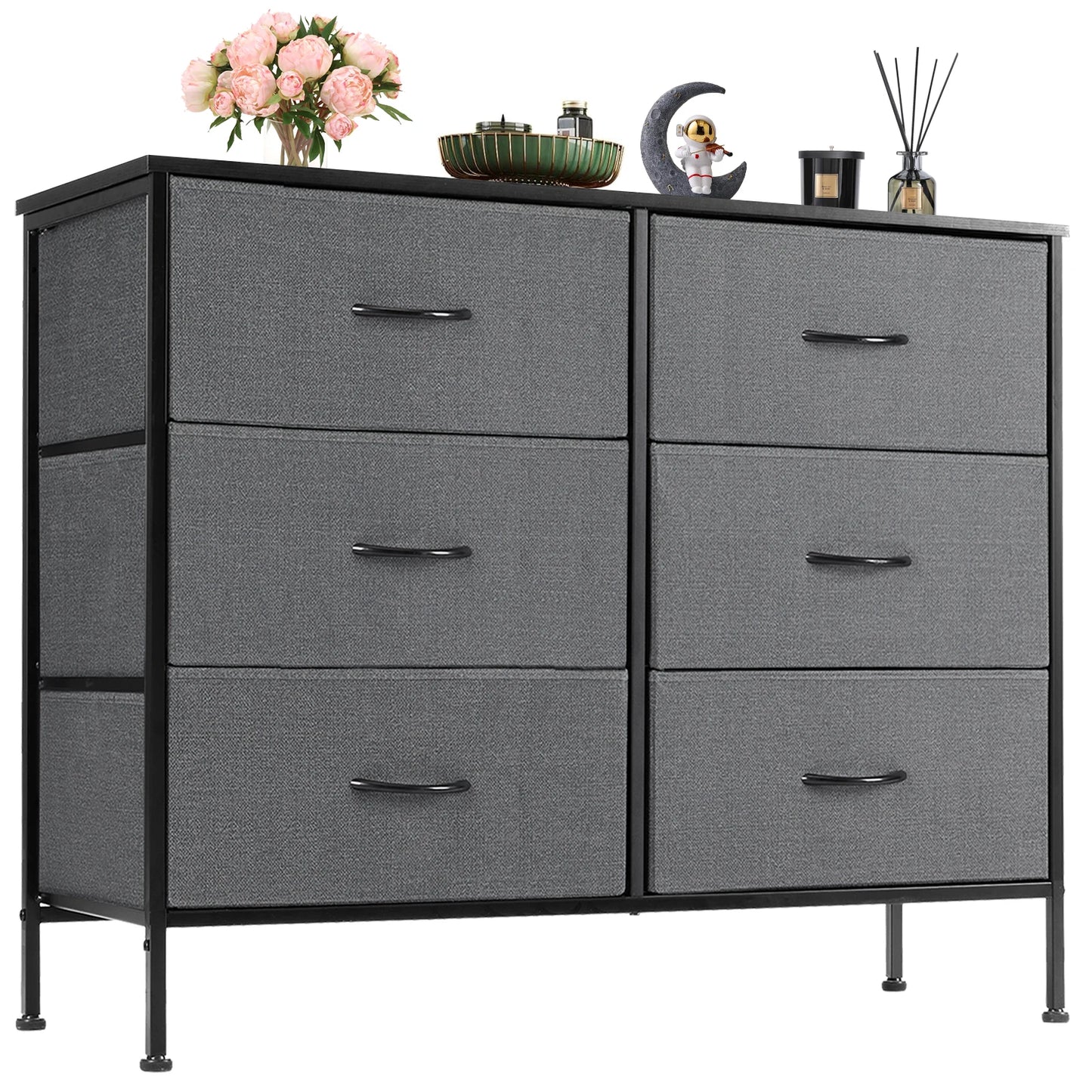JHK 6 Fabric Drawers Nightstand For Bedroom Bedside Sofa Table With Storage Closet Chest Clothes Display Cabinet Furniture