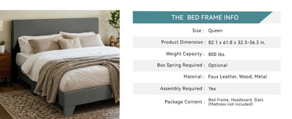 Full - Queen - King Bed Frame with Adjustable Headboard