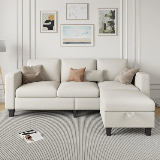 L Shaped Cloud Couch - 3 Seat-Comfy Linen with Storage
