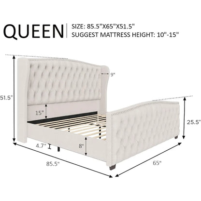 King& Queen Size Bed Frame, Velvet Upholstered