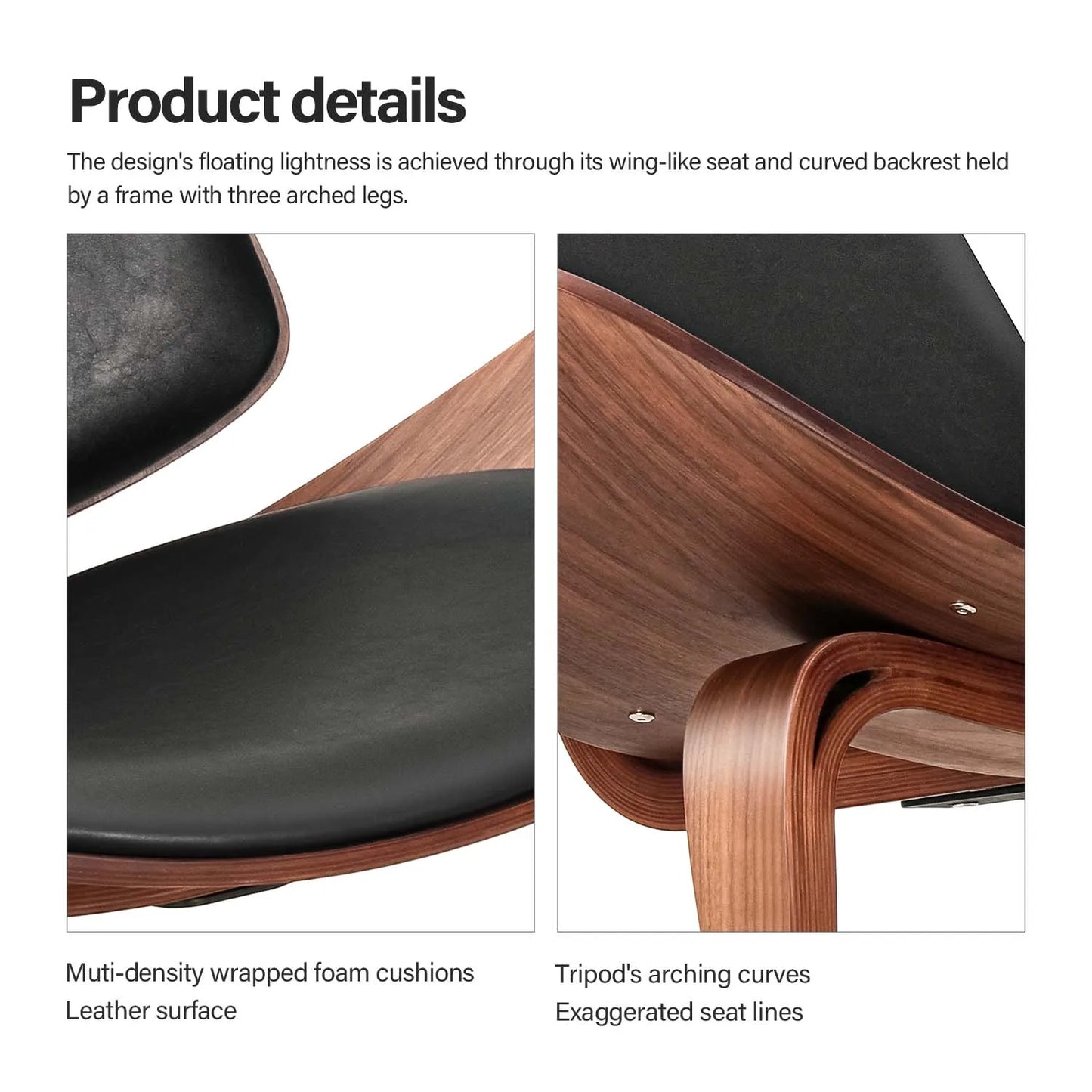 Lounge Shell Chair Faux Leather Solid Wood Style