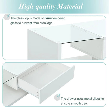 Coffee Table with Tempered Glass, Cocktail Table with High-Gloss UV Surface, Modernist 2-Tier Center Table for Living Room