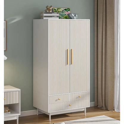 Wardrobe Closet with Drawers and 2 Fluted Doors