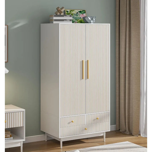 Wardrobe Closet with Drawers and 2 Fluted Doors