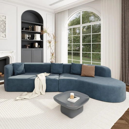 Curved Sofa, Comfy Fabric Upholstered Minimalist with 3 Pillows