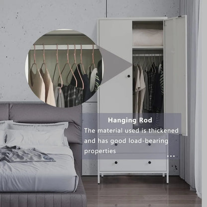 Wardrobe Closet, Metal Armoires with Two Drawers
