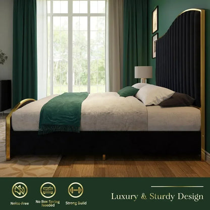 King & Queen Size Bed Frame Velvet Upholstered Platform Bed