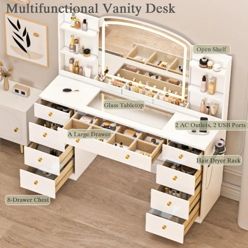 Makeup Dresser, Vanity Desk with Mirror and LED