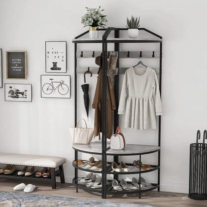 Entryway Coat Rack with Shoes Shelf Organizer