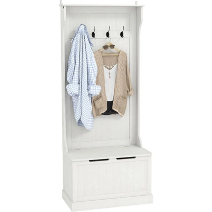 Standing Coat Rack with Shoe Bench and Four Hooks