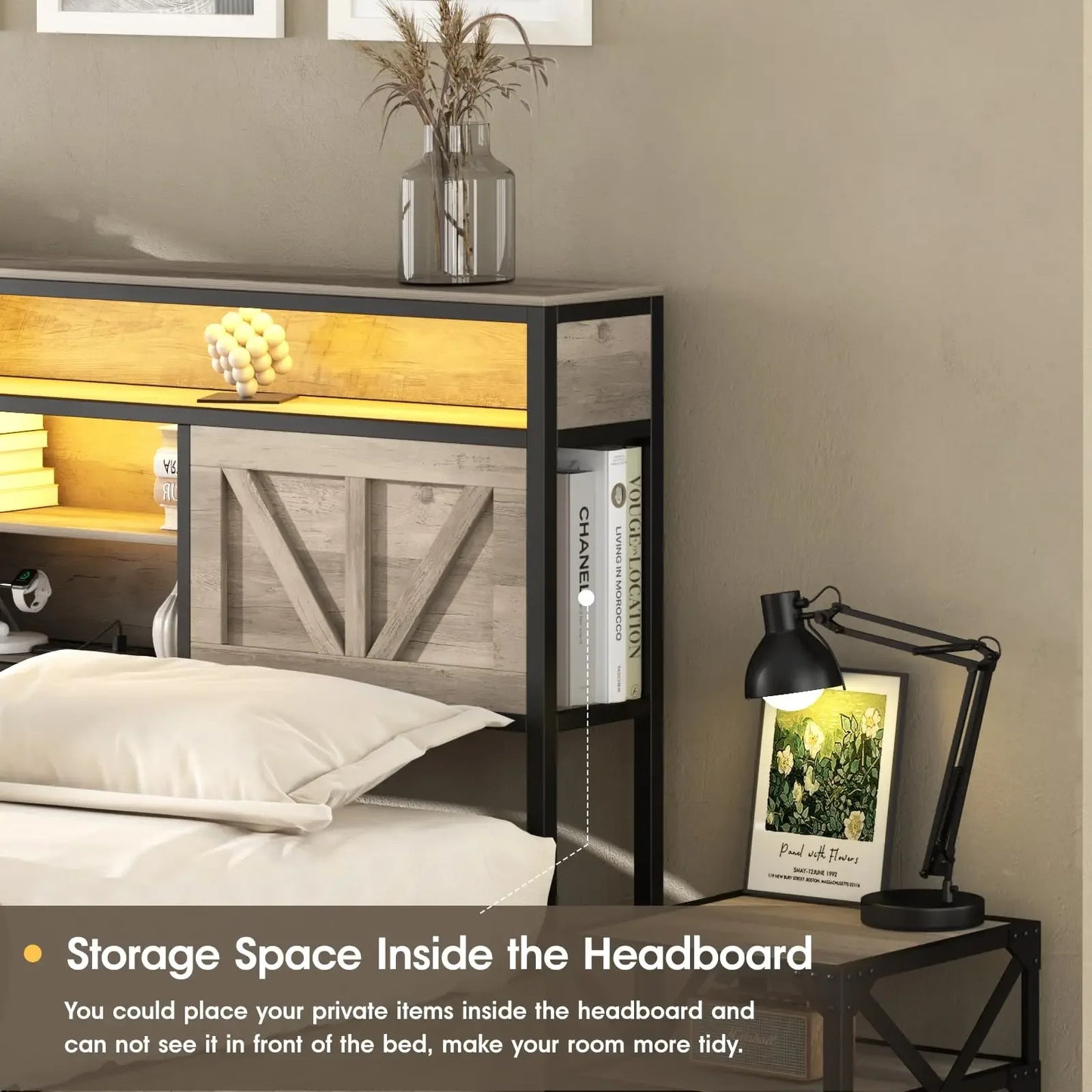 Queen Size Bed Frame with 4 Drawers