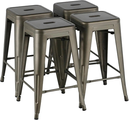 Metal Bar Stools High Backless Set of 4