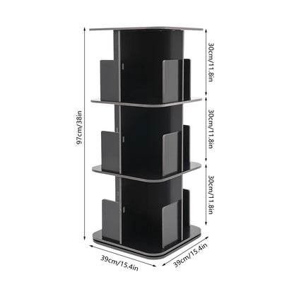 3 Tier Bookcase, 360° Rotating Bookshelf