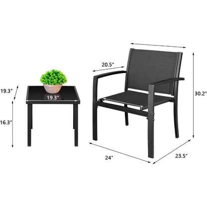 3 Pieces Furniture Outdoor Porch Lawn Chairs with Coffee Table
