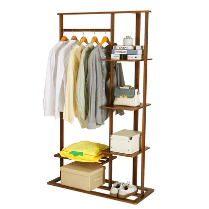 3-in-1 Bamboo Coat Rack with Shelves & Shoe Bench
