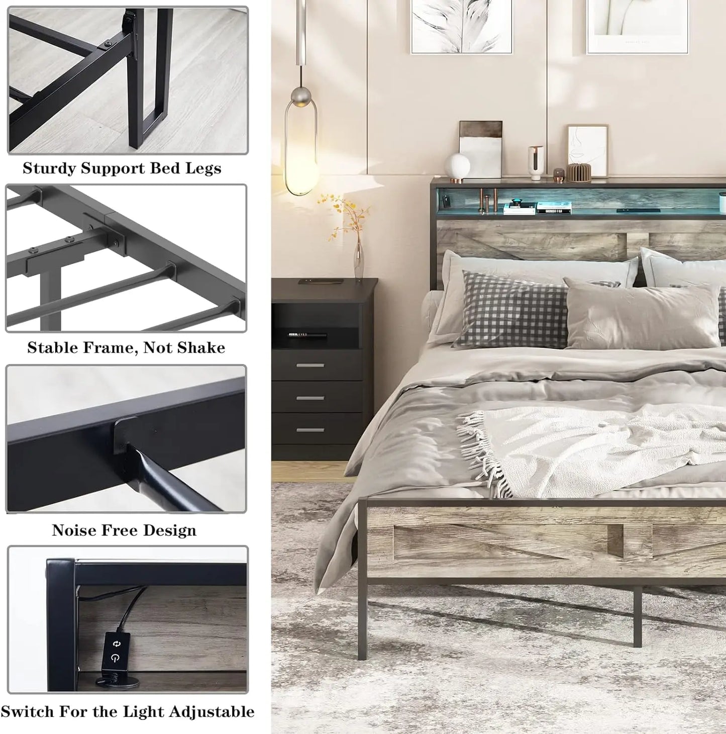 Queen/Full/Twing and King size Bed Frame with Storage
