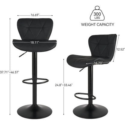 Modern Bar Stools Set of 2, Adjustable Faux Leather Upholstered