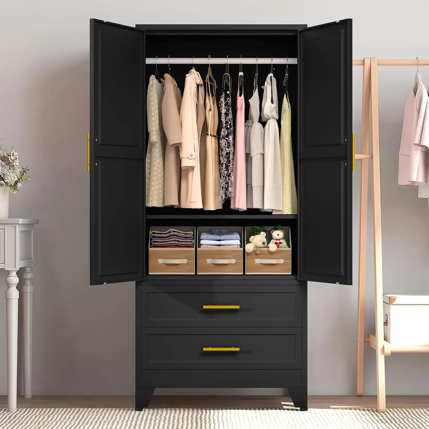 Metal Armoire Wardrobe Closet with 2 Drawers