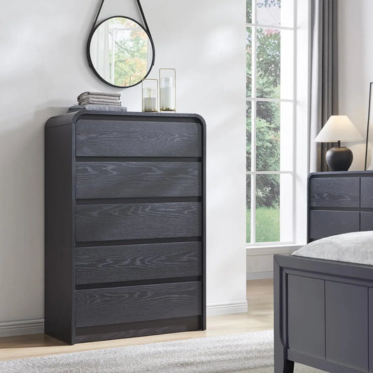 5 Drawers Dresser, Chest of Drawers w/Curved Profile Design