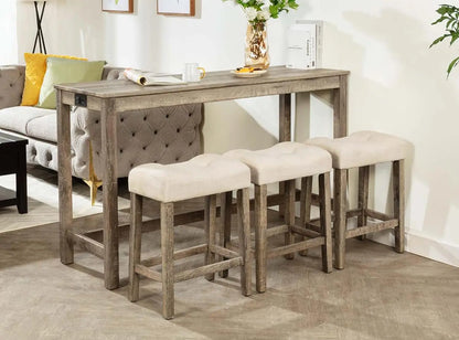 Dining Bar Table and Chairs with Power Outlet, 4 Piece Bar Table Set with Chairs, Sofa Bar Table with 3 Padded Stools