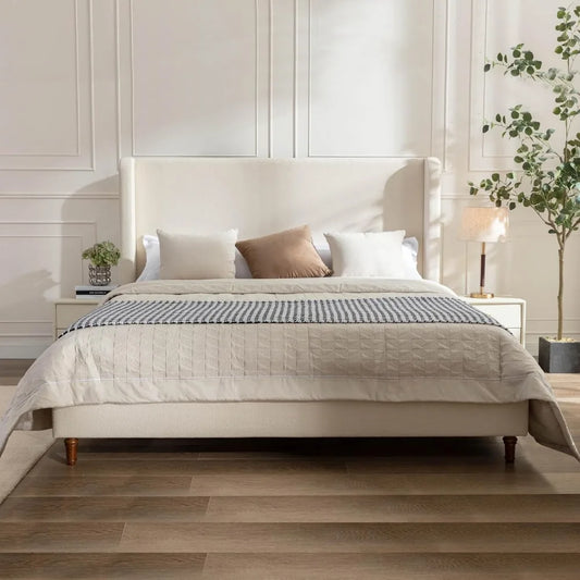 King Bed Frame with 54” Tall Upholstered Wingback