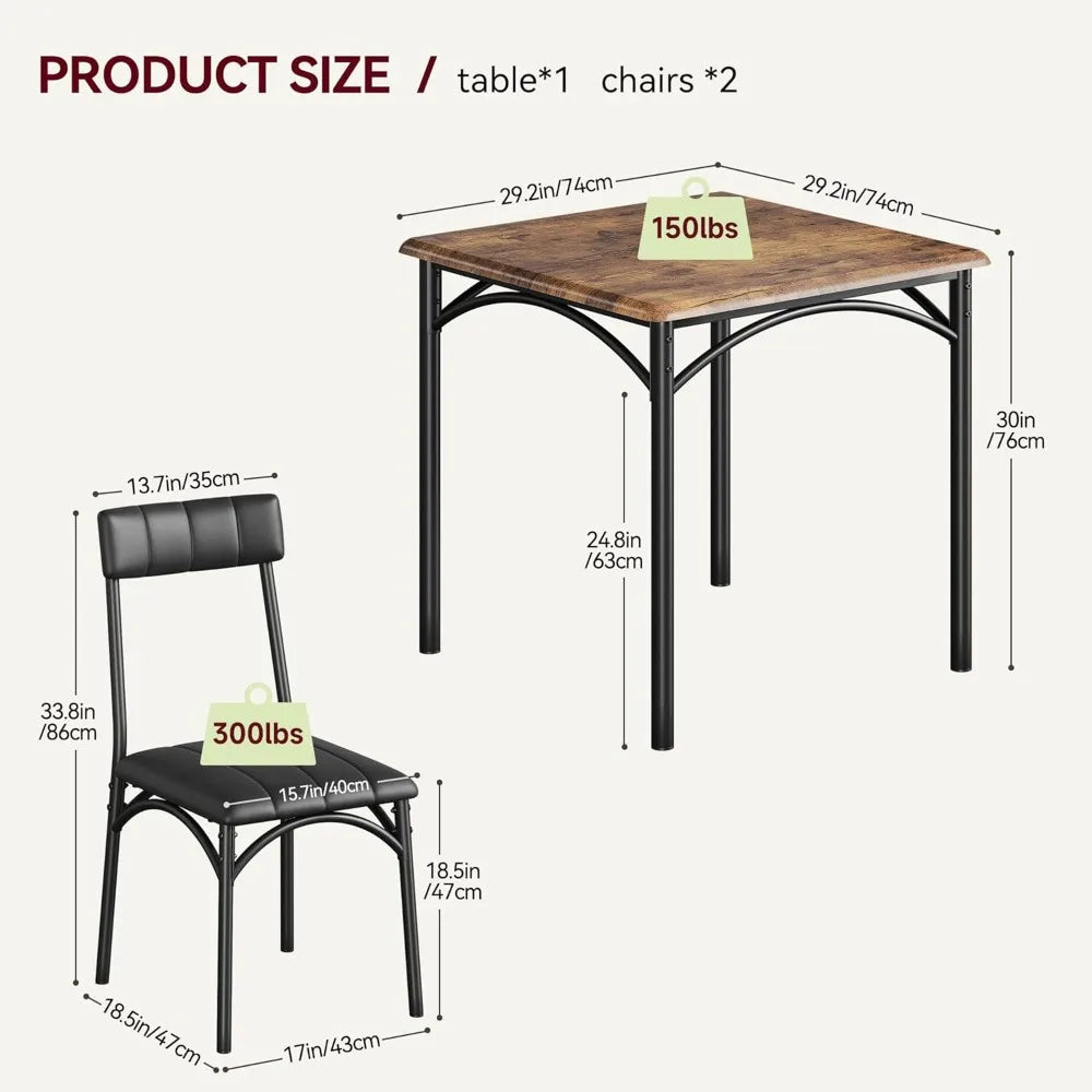 Dining Table Set for 2, Kitchen Table and Chairs with Upholstered Chairs,3 Piece Dining Room Table Set,Square Kitchen Tables Set
