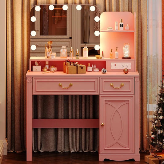 Vanity Table with Power Outlet,Bedroom Dressing Table