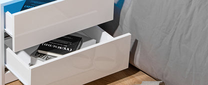 Nightstand RGB LED Light Bedside Table Cabinet with 2 Drawer Bedroom High Gloss